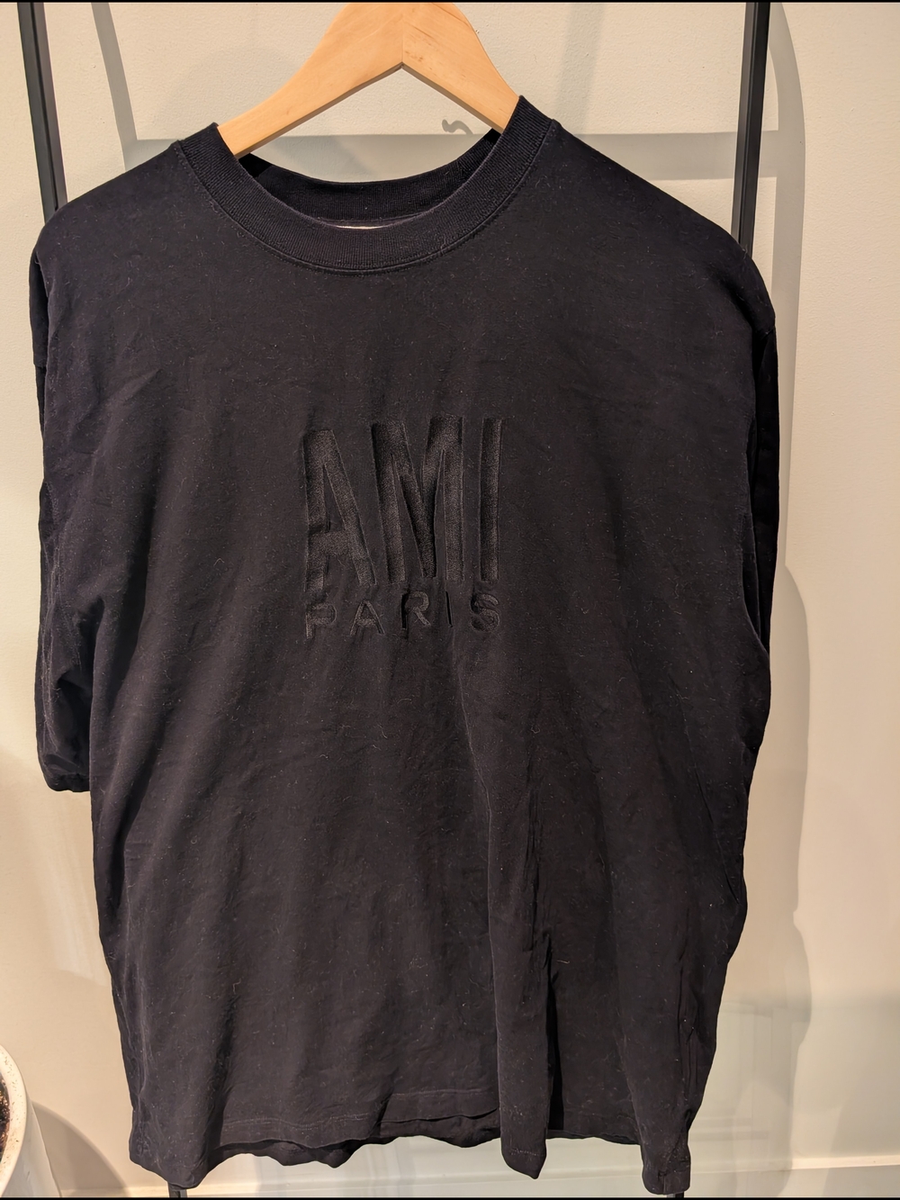 Ami Black Embroidered Logo Short-Sleeve Tee